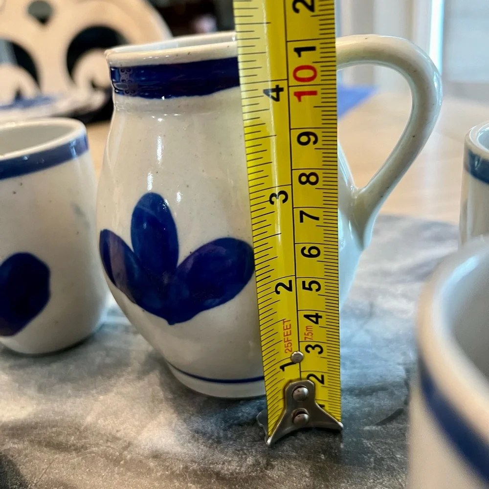 Vintage Weinrunde German‎ Wine Set 1 Pitcher 4 Glasses Blue Gray Hard Stoneware